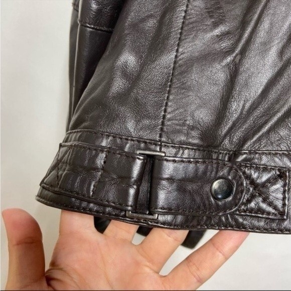 Bod Christensen Brown Leather Moto Jacket with Faux Fur Wide Collar M - Picture 9 of 13